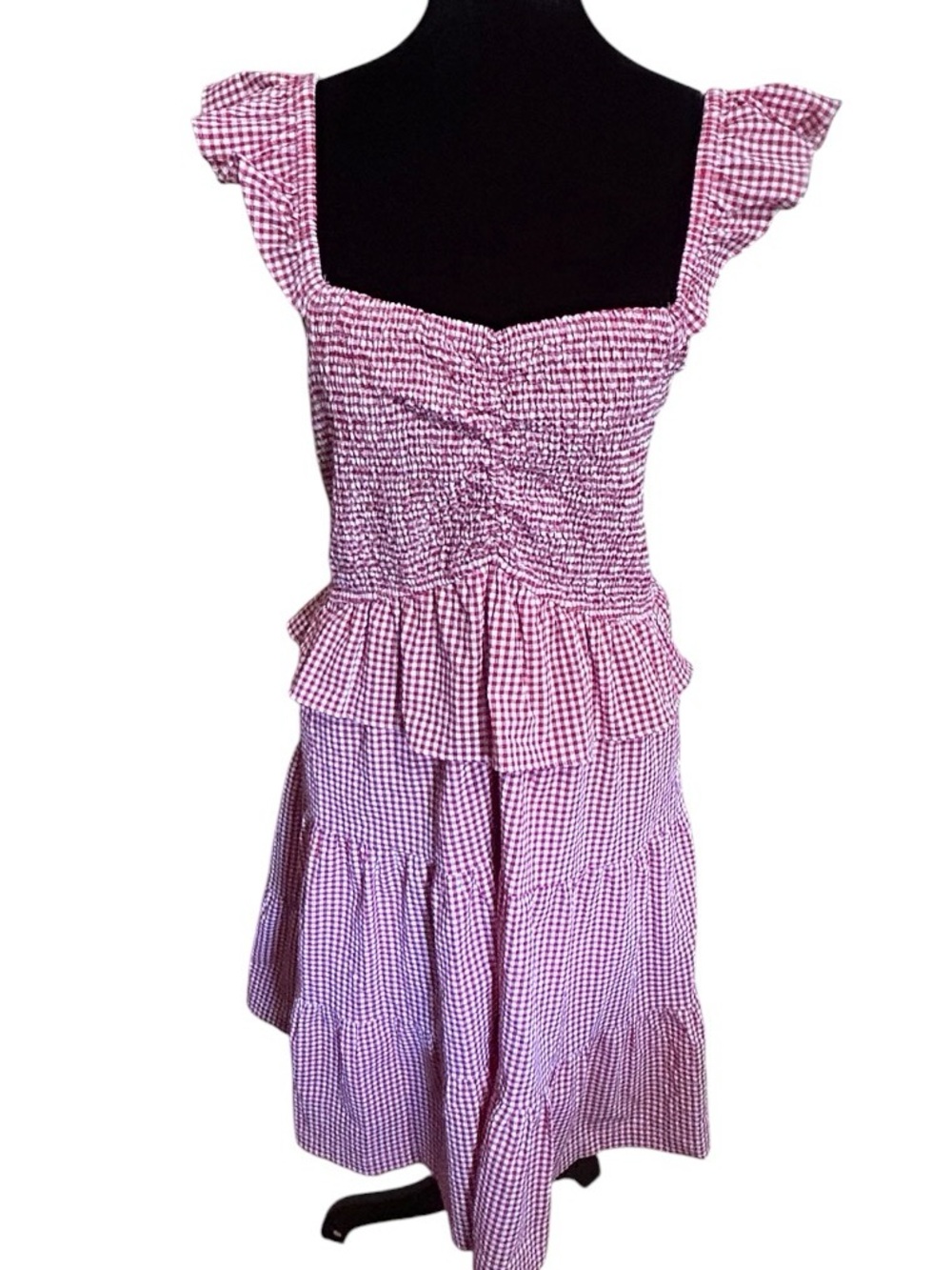 White Birch Plus Size XL Red/White Gingham Smocked Peplum Midi Dress NWOT
